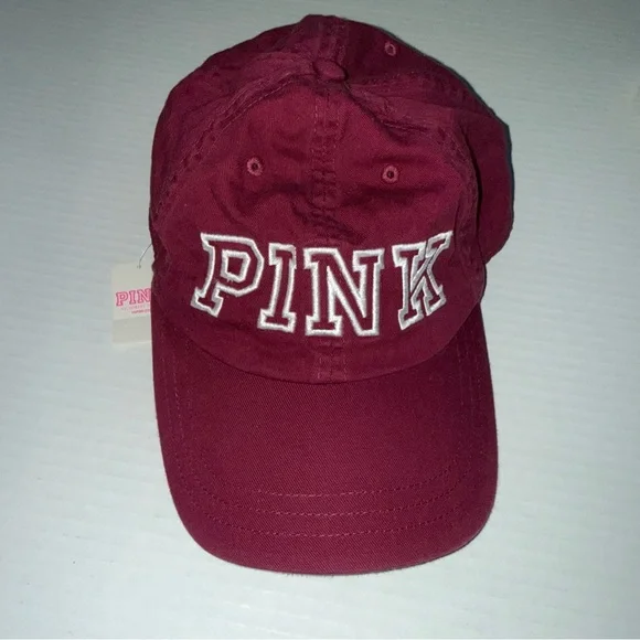 NEW PINK VICTORIA’S SECRET BURGUNDY BASEBALL CAP, MAROON SIGNATURE LOGO HAT NWT - Picture 1 of 12